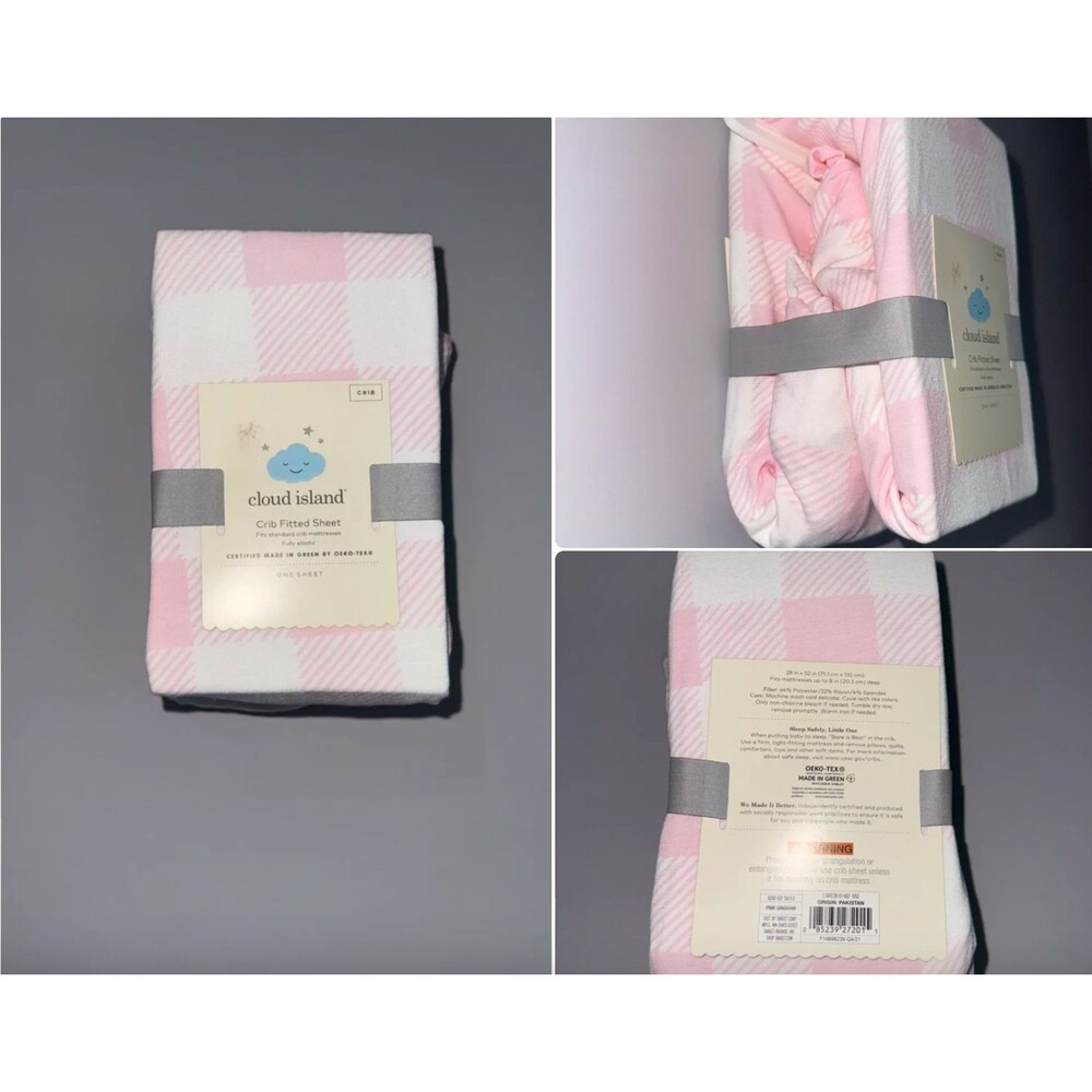 Cloud Island Fitted Crib Sheet 28 in X 52 in Pink Gingham